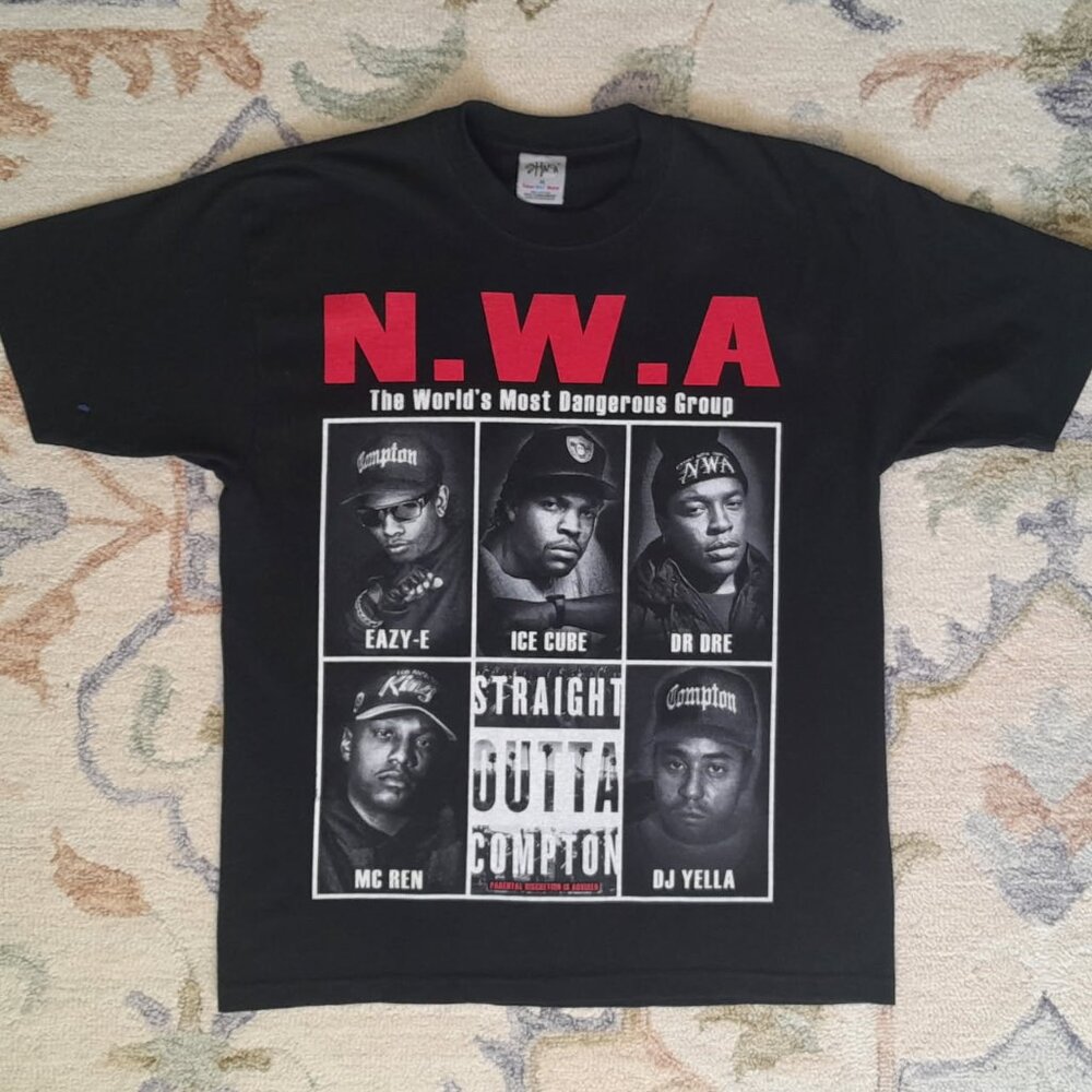 Vintage N.W.A Straight Outta Compton T Shirt Mens Size XL Black Rap Gangster